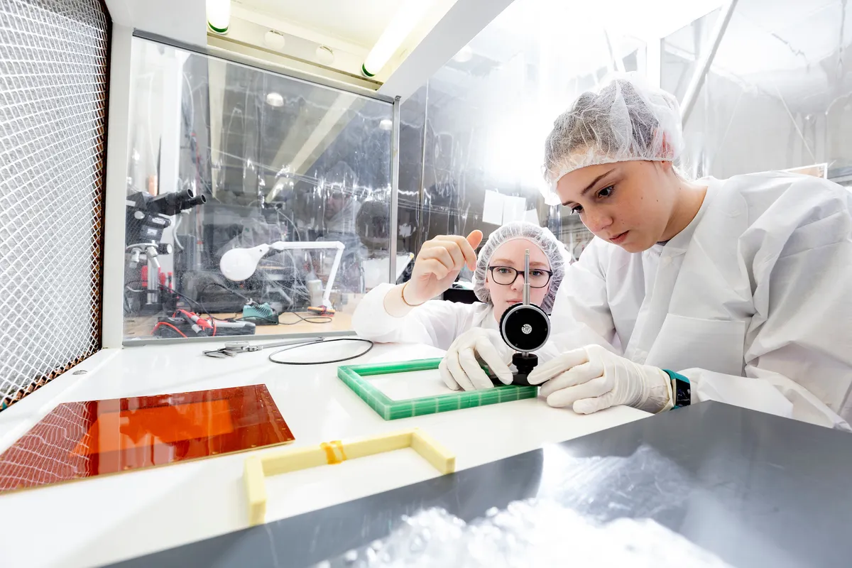 Sarah and Jacqui working in clean room