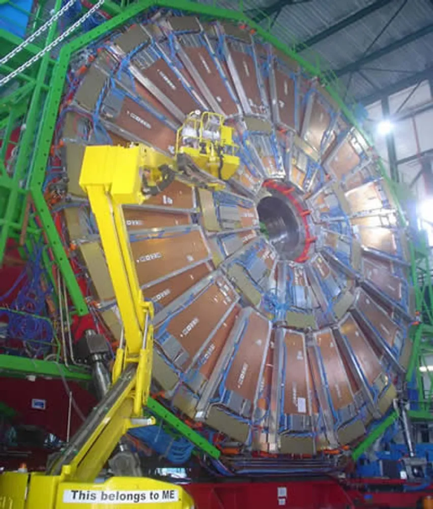 CMS experiment:  Installation of Alignment Sensors for the Muon Endcap Chambers. Photo credit: MH.  More CMS photos from CERN.
