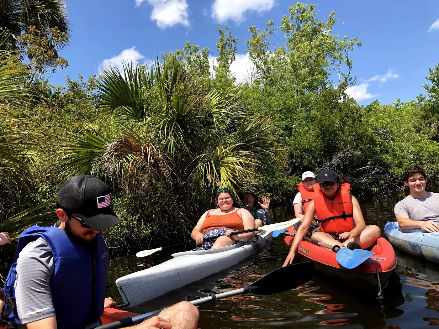 students kayaking