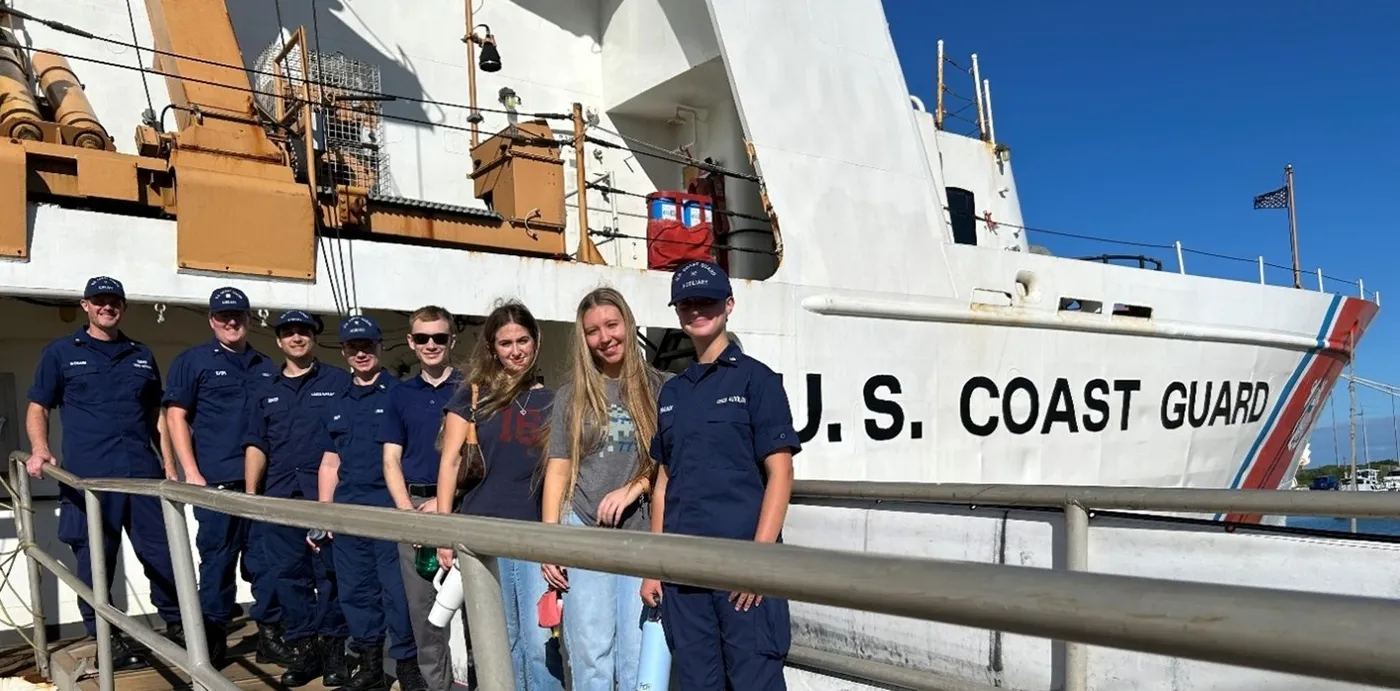 Florida Tech AUP students touring a Medium Endurance Class Cutter.  The AUP provides training opportunities at local and regional Coast Guard Stations. Photo Credit: W. Cox, USCGAUX